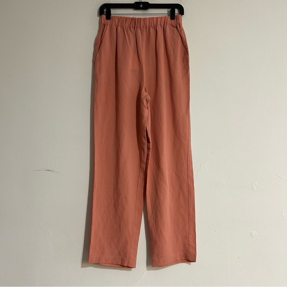 L'Academie Peach Tencel Linen Blend Pull On Straight Leg Pants Sze Small Coastal